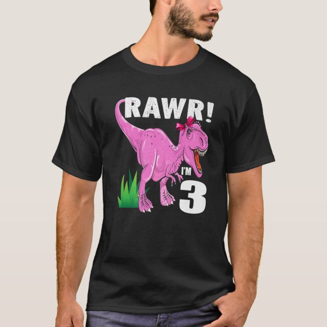 Camiseta Rawr Soy 3 Dinosaur T Rex 3er Nacimiento Chica (Anverso)