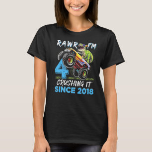Camiseta Rawr Soy 4 Monster Camión Dinosaurio 4 cumpleaños