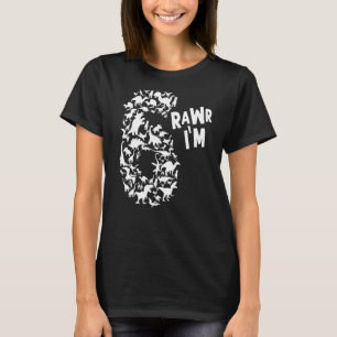 Camiseta Rawr Soy 6 Niños Cutos Soy 6 Niño y Chica Dinosaur