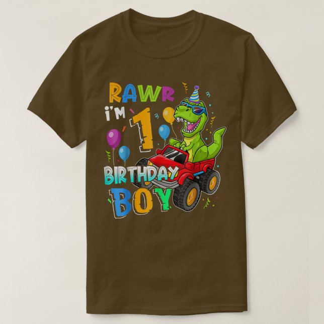 Camiseta Rawr, soy el primer niño de cumpleaños, 1 año, din (Diseño del anverso)