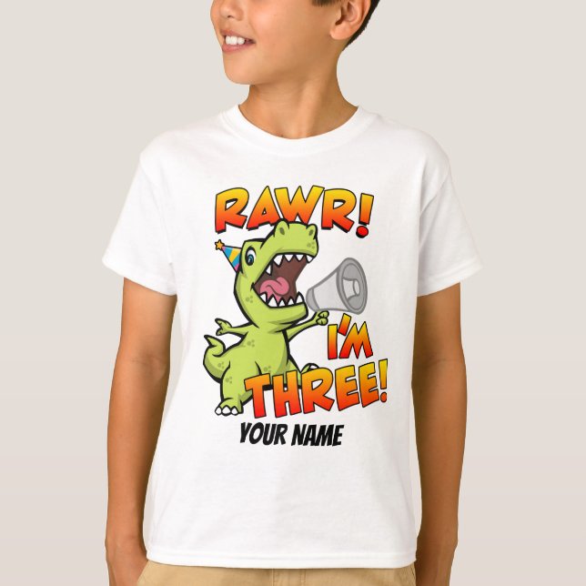 Camiseta Rawr soy tres dinosaurio (Anverso)