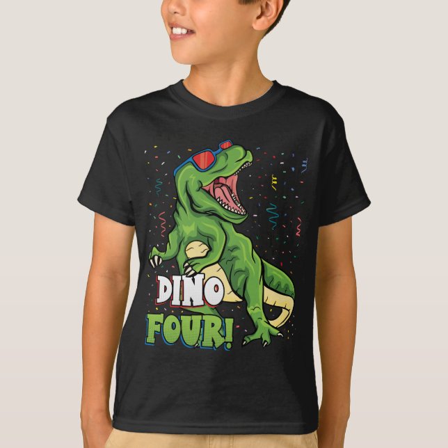 Camiseta Rawr Soy un Dinofour 4th Birthday Dinosaur Boy (Anverso)