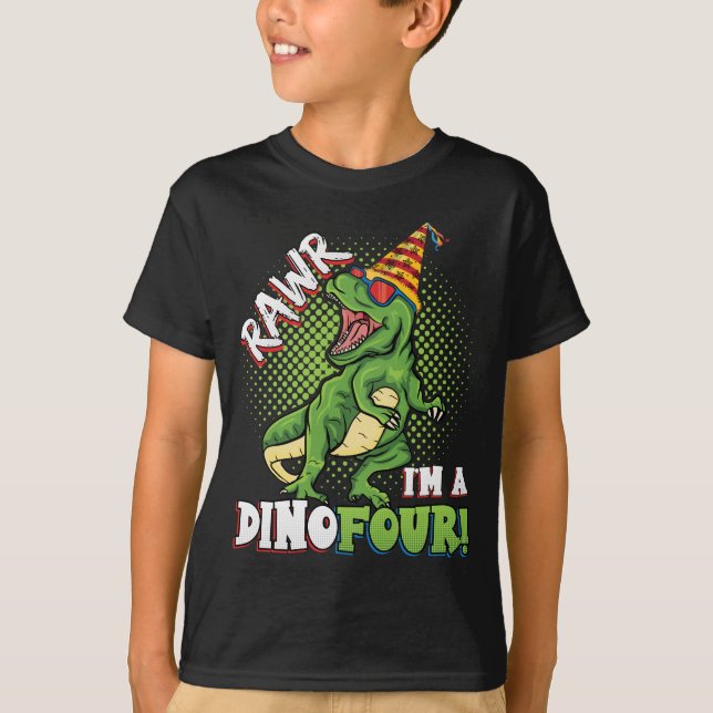 Camiseta Rawr Soy un Dinofour 4th Birthday Dinosaur Boy (Anverso)