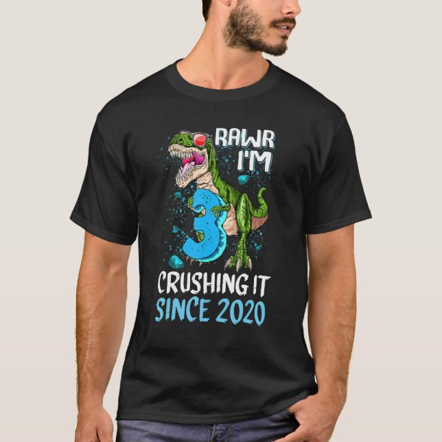 Camiseta Rawr Tengo 3 Aplastándolo Dinosaurio de Camión Mon (Anverso)