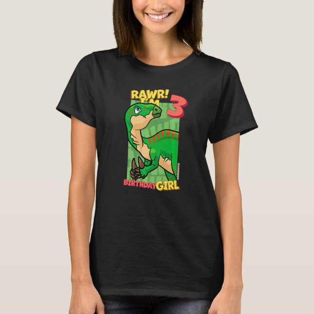 Camiseta Rawr Tengo 3 Chicas de cumpleaños 3 Dino Iguano (Anverso)