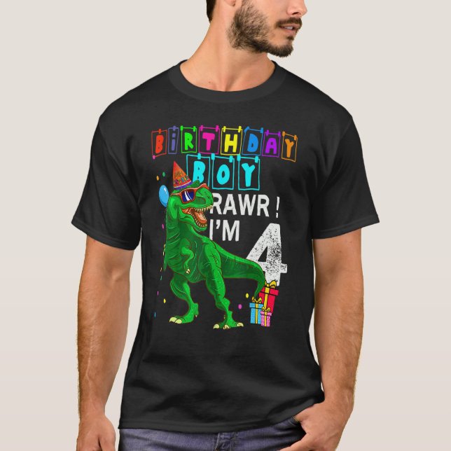 Camiseta Rawr, tengo 4 años, soy el cuarto Fiesta de dinosa (Anverso)