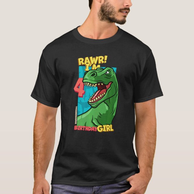 Camiseta Rawr, tengo 4 Chicas de cumpleaños, cuarto cumplea (Anverso)