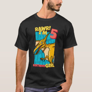 Camiseta Rawr Tengo 5 Chicas de cumpleaños 5 Dino Pterod