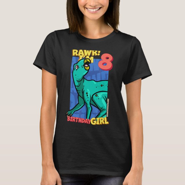 Camiseta Rawr Tengo 8 Chicas de cumpleaños 8 cumpleaños Din (Anverso)