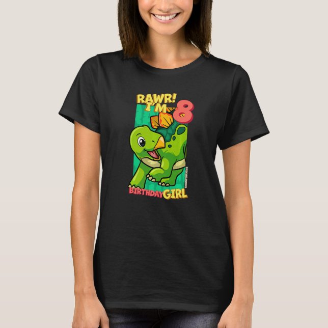 Camiseta Rawr Tengo 8 Chicas de cumpleaños 8 Dino Stegos (Anverso)