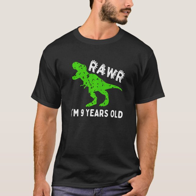 Camiseta Rawr Tengo 9 años de edad de la cosecha de dinosau (Anverso)