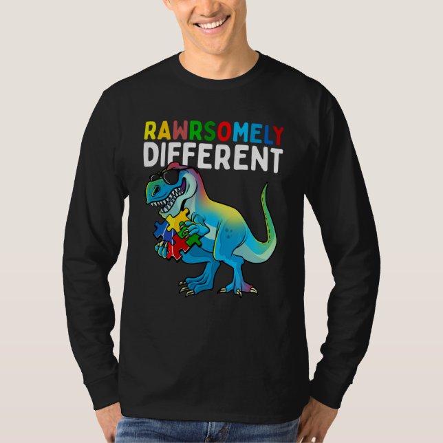 Camiseta Rawrsomely Different Dinosaur Autism Awareness Puz (Anverso)