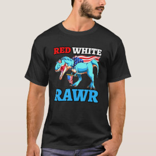 Camiseta Rawz Blanco Rojo Y Azul Cute Colorido Dinosaurio P