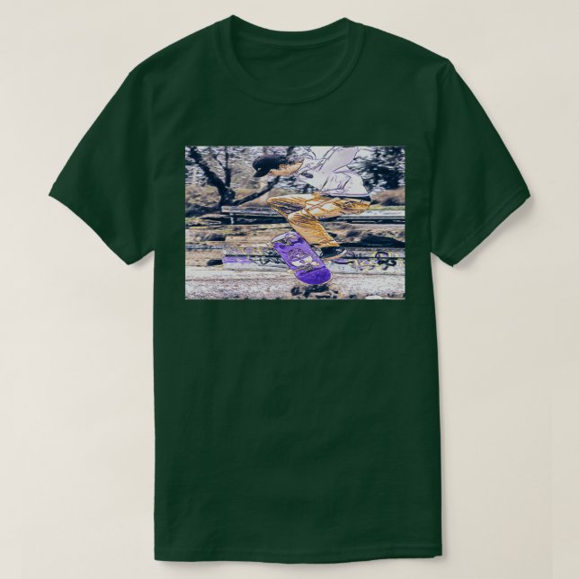 Camiseta raya de patinaje extremo usando skateboard en extr (Diseño del anverso)