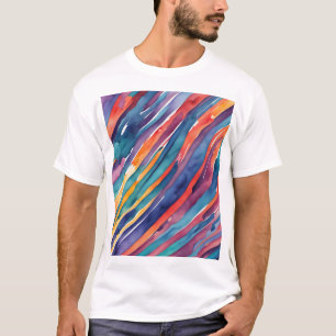 Camiseta Rayas de acuarela naranja, rosa azul verde púrpura