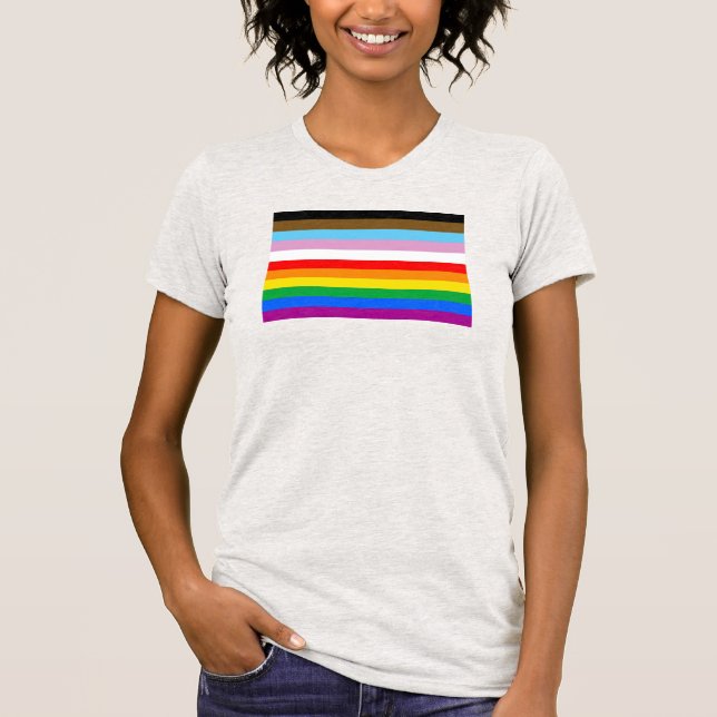 Camiseta Rayas de la Bandera de Progreso LGBTQ+ (Anverso)