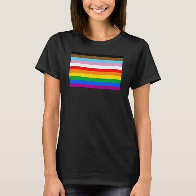 Camiseta Rayas de la Bandera de Progreso LGBTQ+ (Anverso)