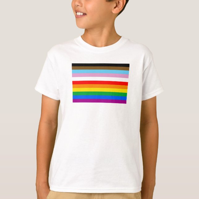 Camiseta Rayas de la Bandera de Progreso LGBTQ+ (Anverso)