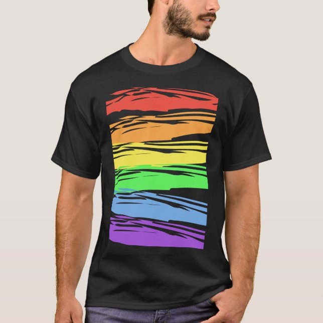 Camiseta Rayas horizontales del orgullo gay arcoiris (Anverso)