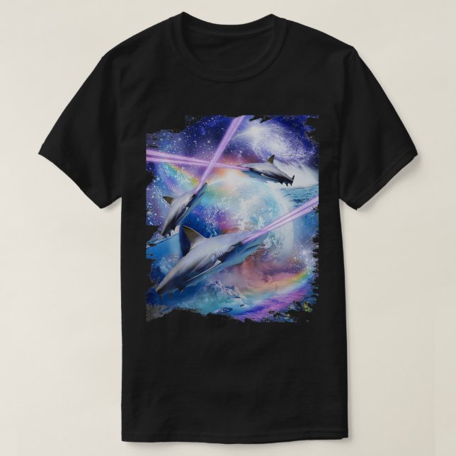 Camiseta Rayas láser mira tiburones en el espacio, tiburone (Diseño del anverso)