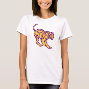 Camiseta Rayas púrpuras Ilustracion de tigre de gato salvaj