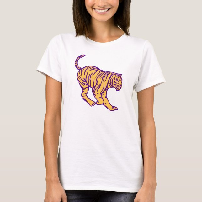 Camiseta Rayas púrpuras Ilustracion de tigre de gato salvaj (Anverso)