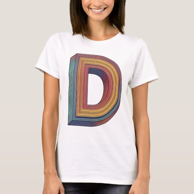 Camiseta Rayas retro dinámicas Alfabeto 'D' (Anverso)