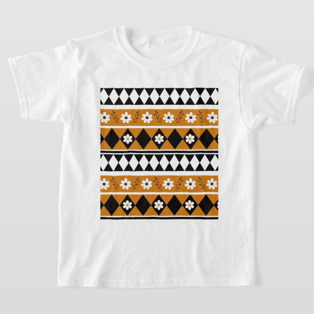 Camiseta Rayo de borde Flor Diamante Boho Patrón floral (Distribución)