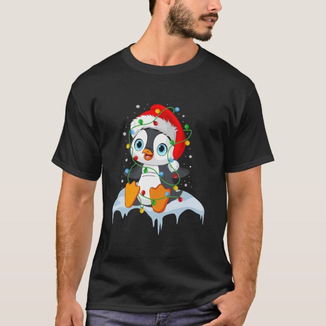 Camiseta Rayo de Navidad Pingüino Feo Pajamas Santa Hat Xma (Anverso)