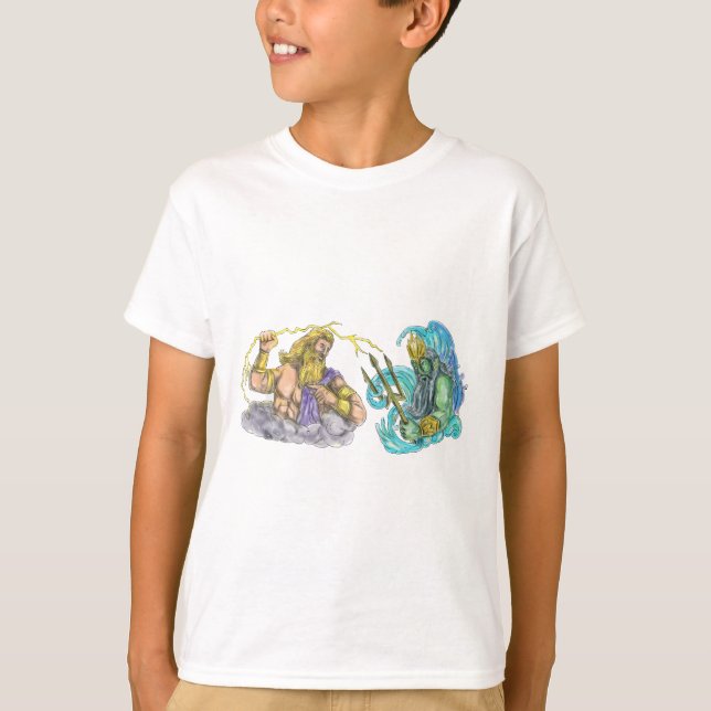 Camiseta Rayo de Zeus contra el tatuaje de Poseidon Trident (Anverso)