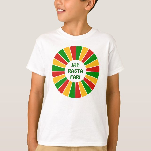 Camiseta RAYOS DE BOTÓN DE BANDERA RASTAFARI + tu signo o t (Anverso)