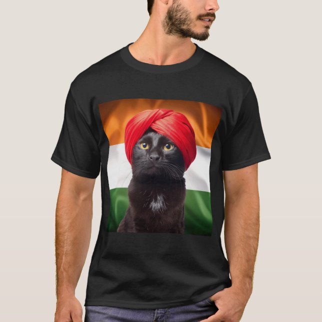 Camiseta Raza de gato de Bombay usando turbante (Anverso)