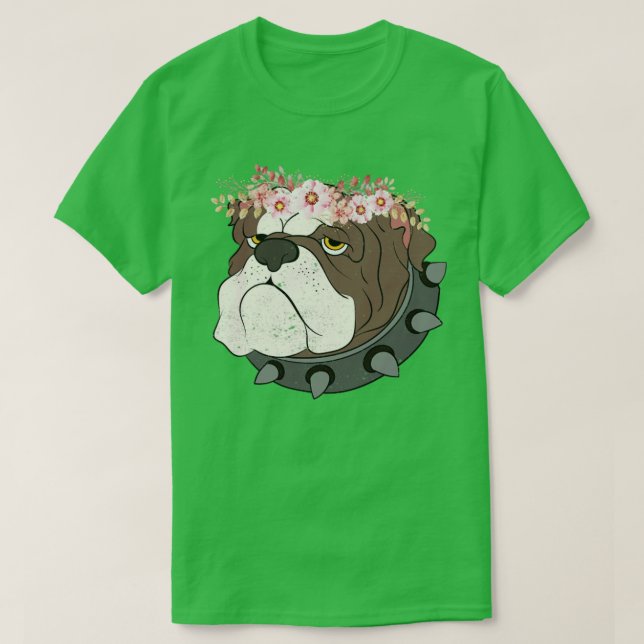 Camiseta Raza de perro Lover Flor Crown Bulldog inglés (Diseño del anverso)