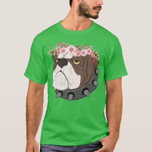 Camiseta Raza de perro Lover Flor Crown Bulldog inglés