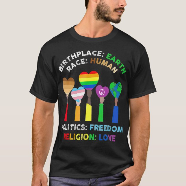 Camiseta Raza LGBT lugar de nacimiento humano tierra religi (Anverso)