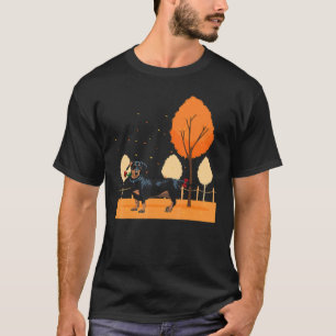 Camiseta Raza Rosa Dachshund Octubre sale del parque otoñal