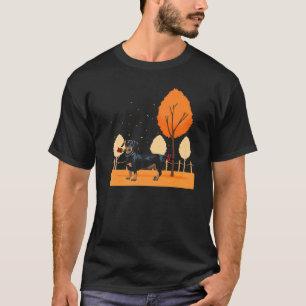 Camiseta Raza Rosa Dachshund Octubre sale del parque otoñal