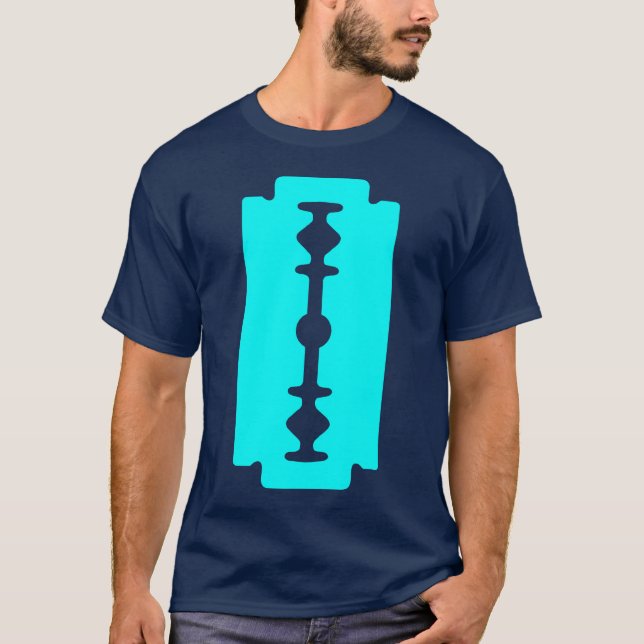 Camiseta Razor Blade - Cyan on Dark (Anverso)