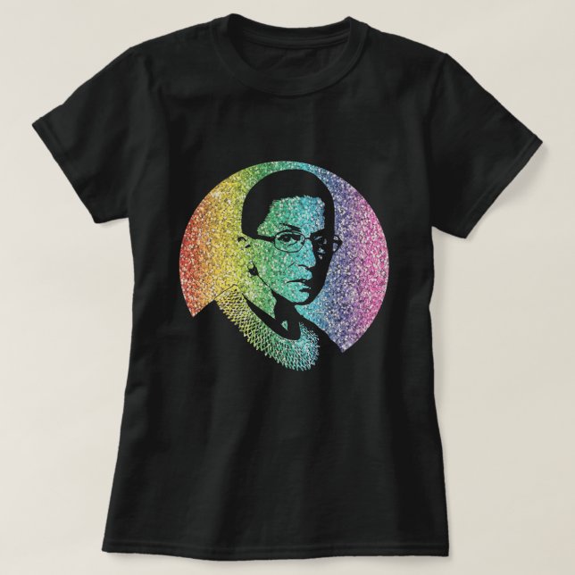 Camiseta RBG notorio: Arco iris del purpurina de Ruth Bader (Diseño del anverso)
