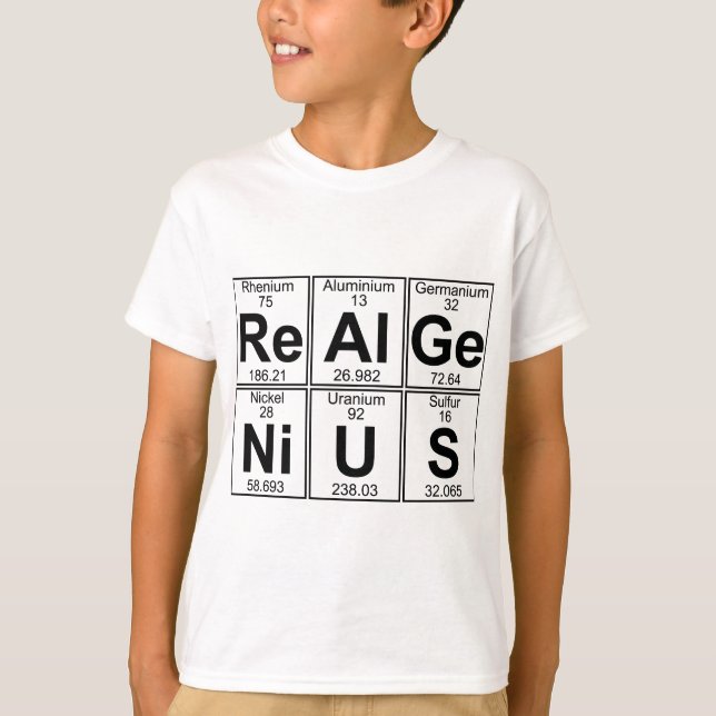 Camiseta Re-Al-GE-Ni-U-s (genio real) - por completo (Anverso)