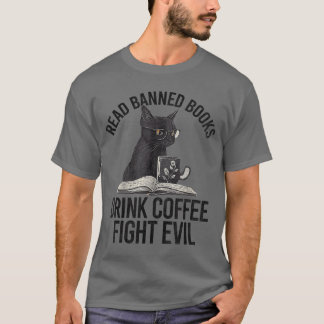 Camiseta Read Banned Books Drink Coffee Fight Evil Black Ca