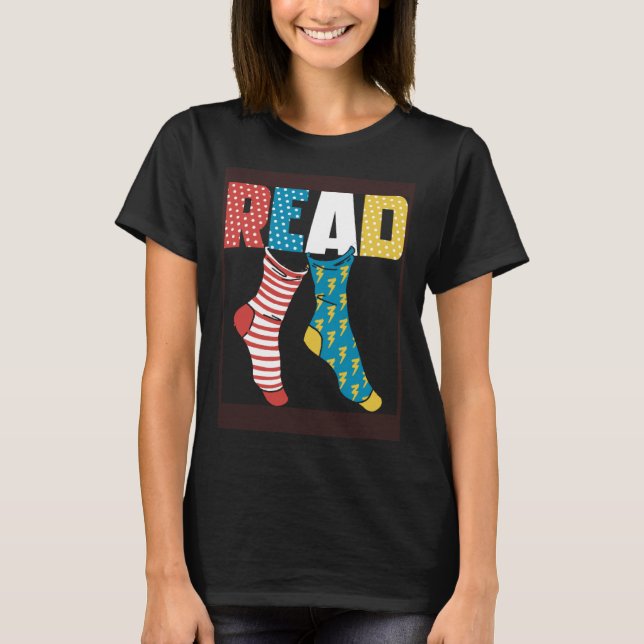 Camiseta Read Books Wacky Socks Reading Teacher Book Nerds (Anverso)