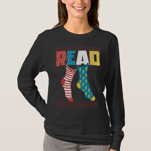 Camiseta Read Books Wacky Socks Reading Teacher Book Nerds (Anverso)