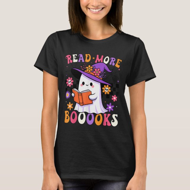 Camiseta Read More Books Ghost Reading Book Funny Teacher H (Anverso)
