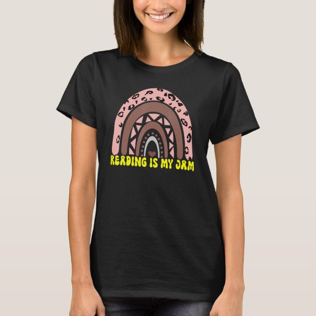 Camiseta Read Teacher Rainbow Leopard  Reading Is My Jam 8 (Anverso)
