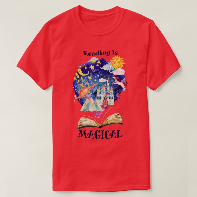 Camiseta Reading is Magical Library Book Worm Teacher Libra (Diseño del anverso)