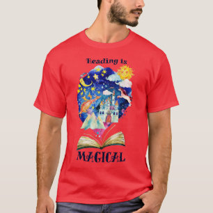 Camiseta Reading is Magical Library Book Worm Teacher Libra