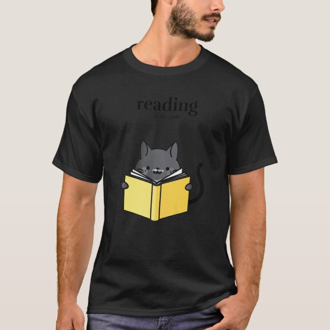 Camiseta Reading is My Jam Black Tuxedo Cat with Cozy Myste (Anverso)