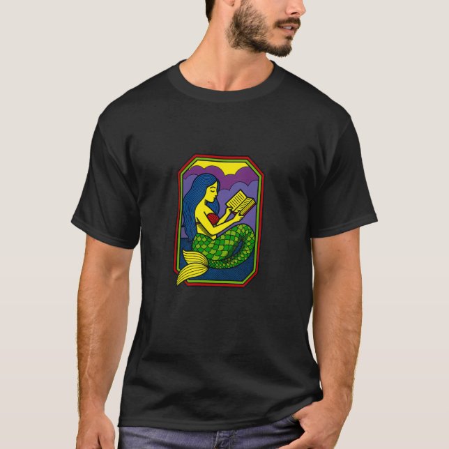 Camiseta Reading Mermaid Fantasy Ocean Art for Book Lover (Anverso)