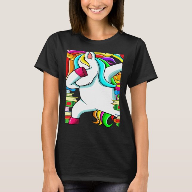 Camiseta Reading Teacher Dabbing Unicorn Elementary School  (Anverso)
